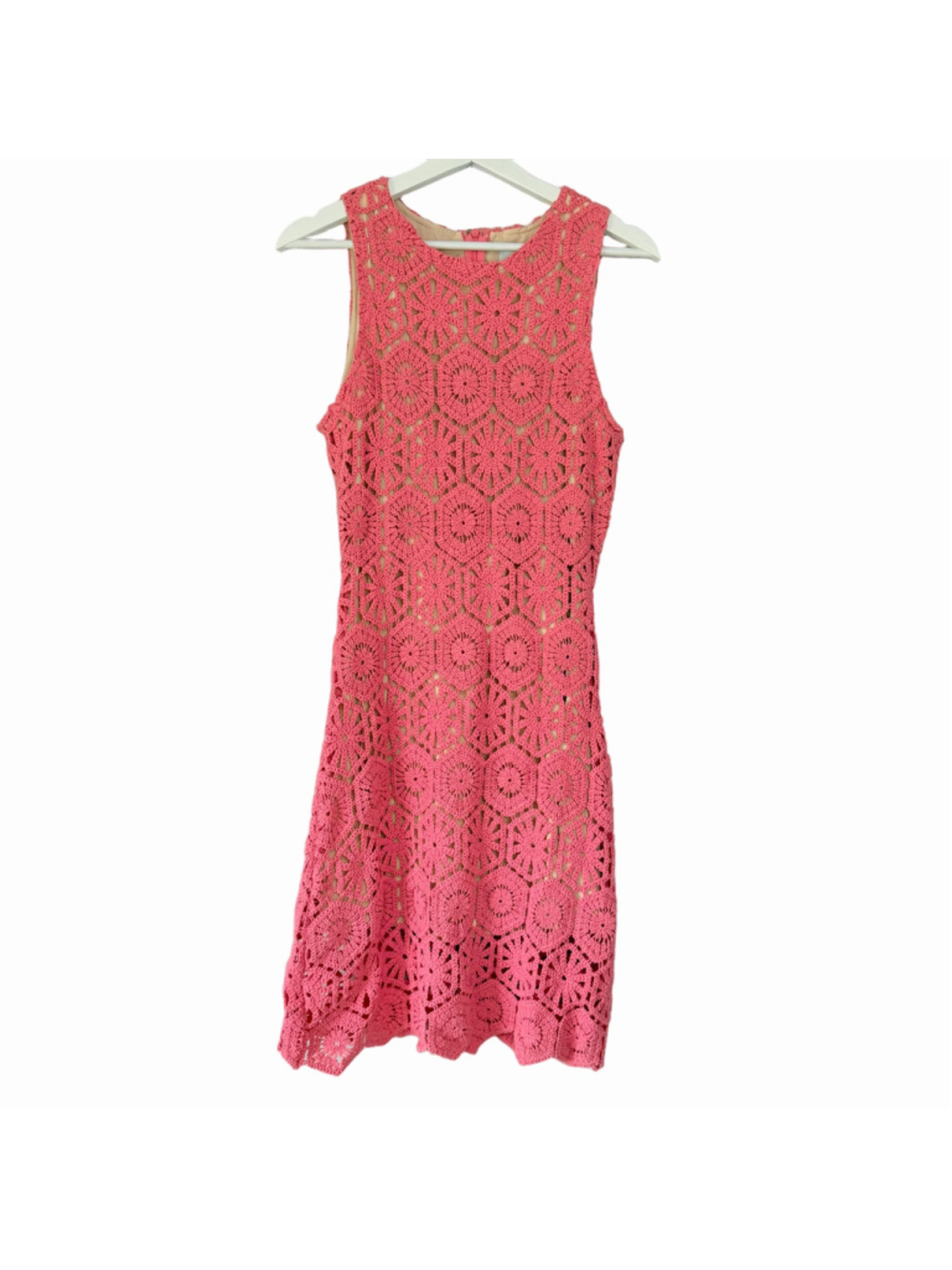 Adelyn Rae New Berry Pink Crochet Cotton Mini Dress Size Small Boho Grannycore